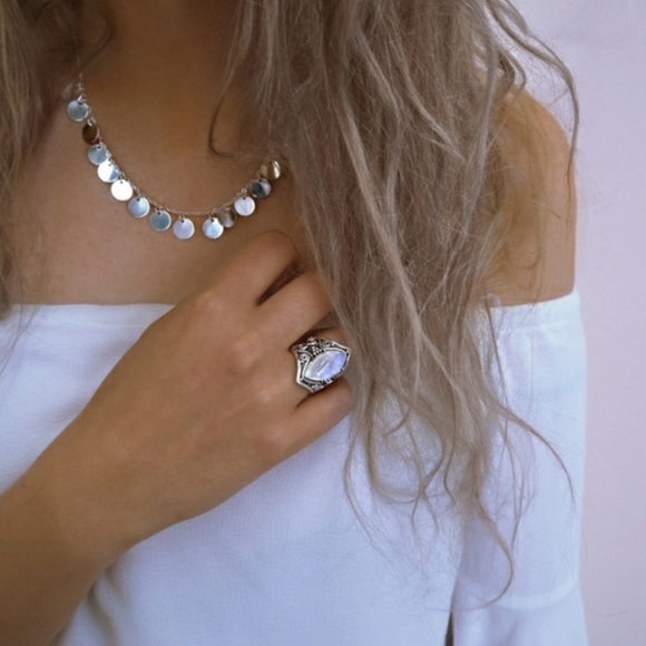 Moon Stone Marquise Silver Ring - Picture 3 of 3